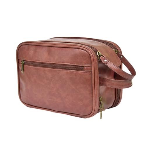 Wjsdsg Reisetasche, Make-up-Tasche aus Leder, Kulturbeutel für Damen und Mädchen, Kosmetiktasche, Reise-Make-up-Tasche, große Kapazität, Handtasche zur Pflege, coffee, 14*24.5*17cm von Wjsdsg