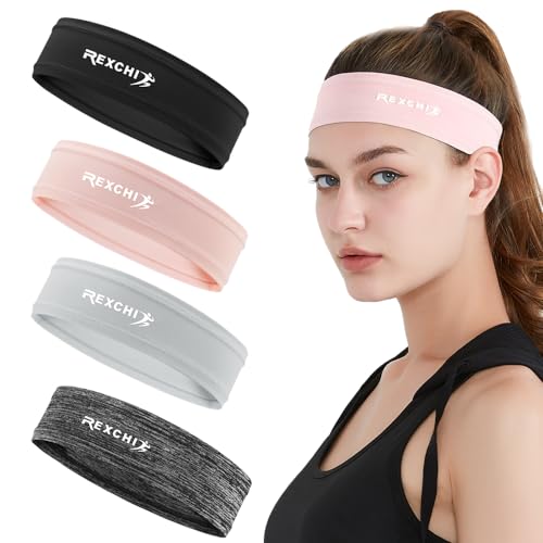 Wnddle 4 Stück Stirnband Sport, Stirnband Damen Sport, Stirnband Damen und Herren, Haarband Sport Schweißband, Anti-Rutsch Feuchtigkeitsableitendes Stirnband für Sport, Yoga, Laufen von Wnddle