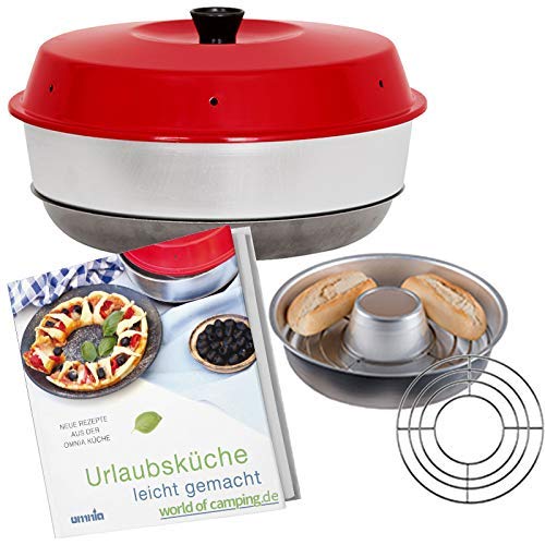 WoC Omnia Spar Set Midi | Omnia Camping Backofen + Omnia Gitter Aufbackgitter + Kochbuch (Neue Auflage) mit 50 Rezepte für die Reise, Caravan & Camping von WoC