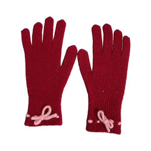 Woedpez Winter-Strickhandschuhe mit kleiner Schleife, für Paare, Vollfinger-Handschuhe, dick, Outdoor, Radfahren, Skifahren, Bildschirm von Woedpez