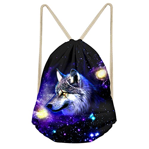 Woisttop Kordelzug-Tasche, strapazierfähig, Schultertasche, Turnbeutel, Rucksack für Mädchen, Jungen, Kinder, Teenager, Erwachsene, Damen, Wolf Galaxie, Einheitsgröße von Woisttop