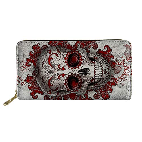 Woisttop Lange Ledergeldbörse für Damen, Geschenk, Geldbörse, Handy, Karten, Clutch, Kapazität Tasche, Totenkopf rot, Einheitsgröße, Modern von Woisttop