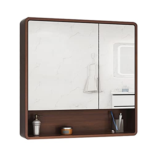Badezimmer-Medizinschrank, rechteckiger Spiegelschrank, Badezimmer-Spiegelschrank, Toiletten-Kosmetikspiegel, geeignet für Eingangsschlafzimmer, Wohnzimmer (Farbe: Holz, Größe: 80 x 80 x 14) von WolFum