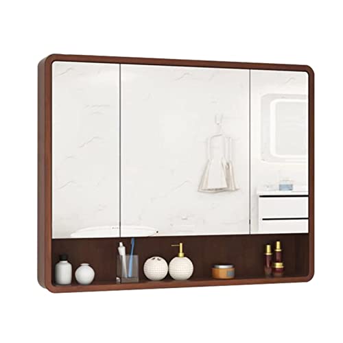 Badezimmer-Medizinschrank, rechteckiger Spiegelschrank, Badezimmer-Spiegelschrank, Toiletten-Kosmetikspiegel, geeignet für Eingangsschlafzimmer, Wohnzimmer (Farbe: Holz, Größe: 80 x 90 x 14) von WolFum