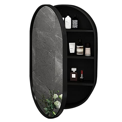 Medizinschrank mit Spiegel, ovaler Badezimmerspiegelschrank aus massivem Holz, geeignet für Eingang, Schlafzimmer, Wohnzimmer, Badezimmerspiegel mit Stauraum (Farbe: Schwarz, Größe: 40 x 70 x 14 cm) von WolFum