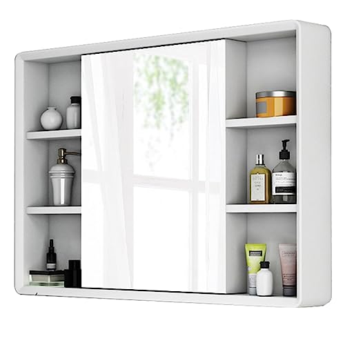 WolFum Badezimmer-Medizinschrank mit Einzeltür, Wandspiegelschrank, Mehrzweck-Aufbewahrungsorganisator, platzsparender Aufbewahrungsschrank (Farbe: Weiß, Größe: 90 x 70 x 14 cm) von WolFum