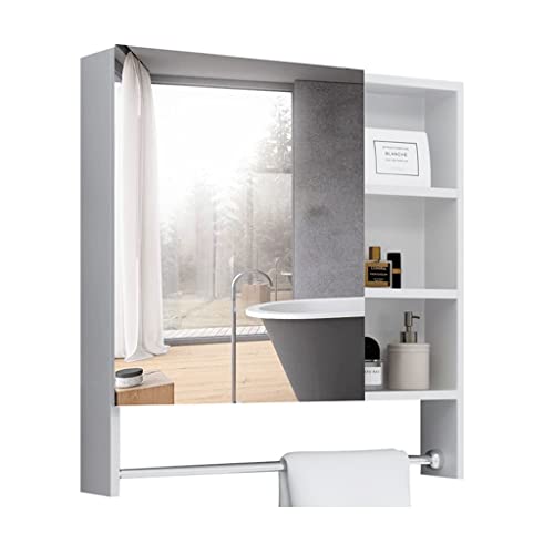 WolFum Badezimmer-Medizinschrank mit Spiegel, Badezimmerspiegel, Korridor-Aufbewahrungsschrank, starker tragender Einzelspiegel mit Stange (Farbe: Weiß, Größe: 70 x 70 x 13 cm) von WolFum