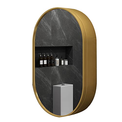 WolFum Badezimmerspiegel-Medizinschrank, Medizinschrank, ovaler Massivholzschrank, geeignet für Eingang, Schlafzimmer, Wohnzimmer (Farbe: Gold, Größe: 40 x 70 x 14 cm) von WolFum