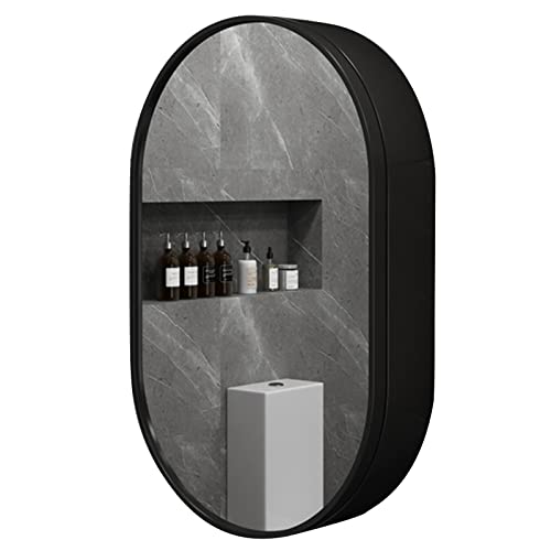 WolFum Badezimmerspiegel-Medizinschrank, Medizinschrank, ovaler Massivholzschrank, geeignet für Eingang, Schlafzimmer, Wohnzimmer (Farbe: Schwarz, Größe: 50 x 80 x 14 cm) von WolFum