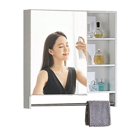 WolFum Badezimmerspiegelschrank, rechteckig, moderner minimalistischer Spiegel mit Regalaufbewahrung, integrierter Schrank, Badezimmerspiegel mit Handtuchhalter (Farbe: Weiß, Größe: 60 cm) von WolFum