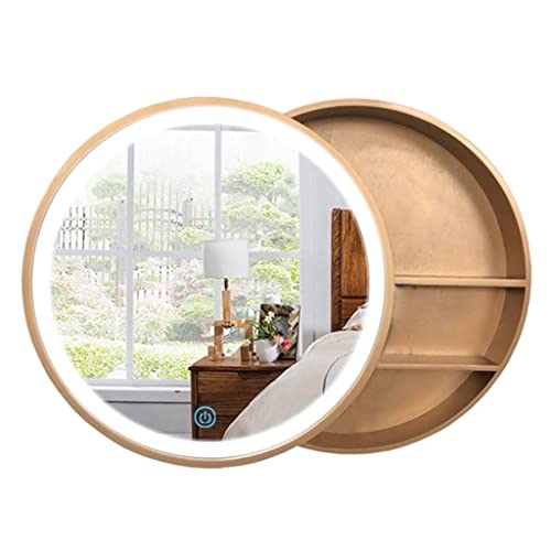 WolFum Medizinschrank mit Spiegel, Push-Pull-Smart-Rundspiegelschrank, Badezimmerspiegelschrank, geeignet für Schlafzimmer, Wohnzimmer, Badezimmer (Farbe: Gold, Größe: 70 cm | 27,6 Zoll) von WolFum