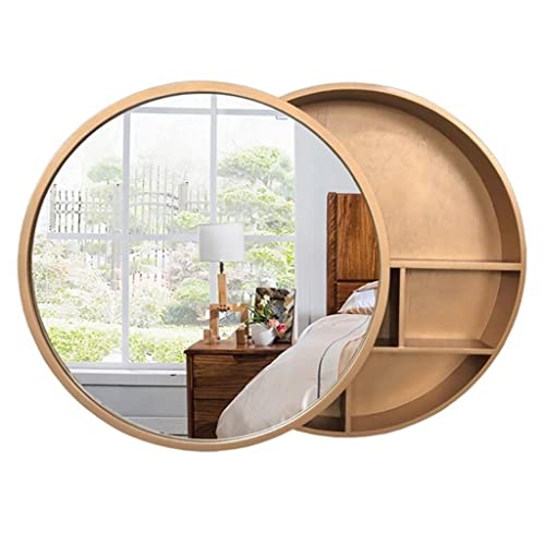 WolFum Medizinschrank mit Spiegel, runder Push-Pull-Spiegelschrank, 50/60/70 cm, Badezimmerspiegelschrank, geeignet für Schlafzimmer, Wohnzimmer, Badezimmer (Farbe: Gold, Größe: 50 cm | 19,7 Zoll) von WolFum