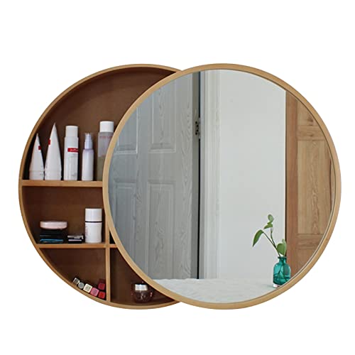 WolFum Runder Badezimmerspiegelschrank Runder Spiegel Massivholz Intelligentes Antibeschlag-Schließfach mit hellem Toilettenkosmetikspiegel (Farbe: Holz, Größe: 50 cm/19,6 Zoll) von WolFum