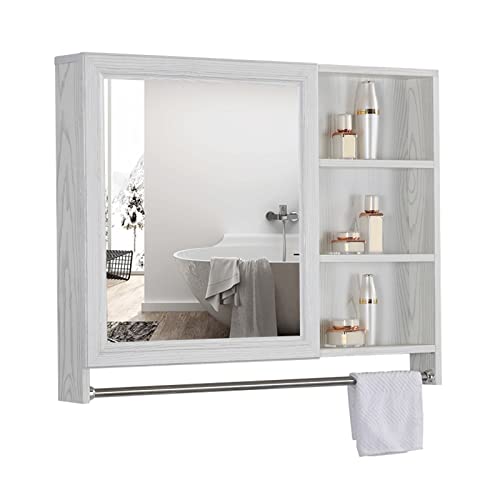 WolFum Spiegelschrank, rechteckig, Spiegelschrank, Raum-Aluminium-Spiegelschrank mit Regal, Innenspiegel, moderner Stil (Farbe: Braun, Größe: 70 cm) von WolFum