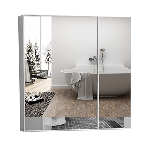 WolFum Spiegelschrank, rechteckiger Wandspiegelschrank, Massivholz, Badezimmerspiegelschrank, geeignet für Eingangsbereich, Schlafzimmer, Wohnzimmer, Badezimmerspiegel mit Stauraum (Farbe: Weiß, von WolFum