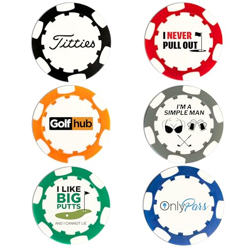 Golfball-Marker-Poker-Chips, 6 Stück, wählen Sie Ihr Golf-Geschenkset, Golf-Marker, Herren-Geschenke, lustiges Golfzubehör für Herren, Damen-Golf-Zubehör von Wolf Golf Towels