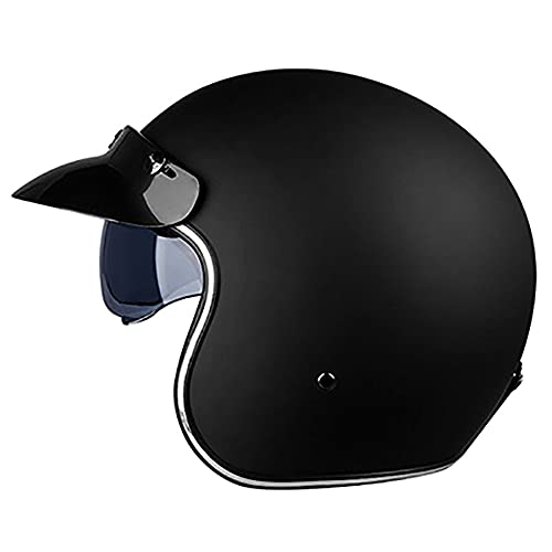 Woljay Retro Motorradhelm 3/4 Jethelm Halbhelme Motorrad Jethelm mit Schild Sonnenblende für Männer Frauen Erwachsene ECE 22/05 DOT Approved (Groß, Mattschwarz) von Woljay