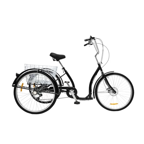 26 Zoll Schwarz Dreirad für Erwachsene Aus Hochkohlenstoffstahl, 6 Gang, Vorderen Und Hinteren Bremsen,Radgröße 66cm Fahrrad Mit Korb, O-Typ Antikollisionsstrahl 26 Zoll Schwarz Dreirad für Erwachsene Aus Hochkohlenstoffstahl, 6 Gang, Vorderen Und Hinteren Bremsen,Radgröße 66cm Fahrrad Mit Korb, O-Typ Antikollisionsstrahl von WooDerson