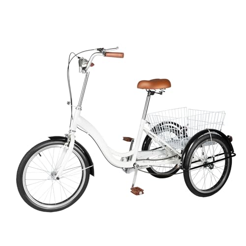 WooDerson 20 Zoll Weiß Dreirad Fahrrad Erwachsene Aus Karbonstahl, Dreirädrige Fahrrad Mit Korb, Max Belastung 110kg, Anti-Rutsch-Pedale, Duales Bremssystem, Unisex WooDerson 20 Zoll Weiß Dreirad Fahrrad Erwachsene Aus Karbonstahl, Dreirädrige Fahrrad Mit Korb, Max Belastung 110kg, Anti-Rutsch-Pedale, Duales Bremssystem, Unisex von WooDerson