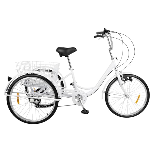 WooDerson 24 Zoll Weiß Dreirad Fahrrad Erwachsene Aus Karbonstahl, 6 Gang, Tragfähigkeit 120kg, Fahrrad Mit 3 Rädern für Städte, Strände, Fahrradwege USM Unisex WooDerson 24 Zoll Weiß Dreirad Fahrrad Erwachsene Aus Karbonstahl, 6 Gang, Tragfähigkeit 120kg, Fahrrad Mit 3 Rädern für Städte, Strände, Fahrradwege USM Unisex von WooDerson