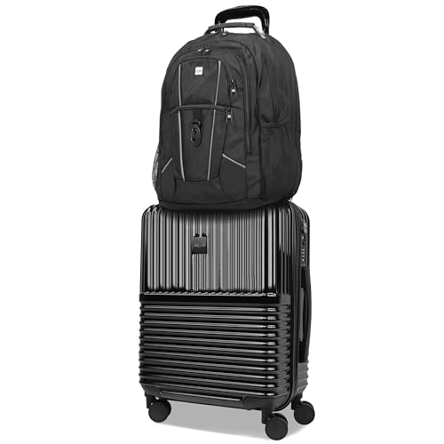 World Traveler Dejuno Ultimate Travel Combo Spinner Handgepäck & Laptop Rucksack 2-teiliges Gepäck-Set, Onyx, Onyx, Dejuno Ultimate Travel Combo Spinner Handgepäck & Laptop Rucksack 2-teiliges von World Traveler