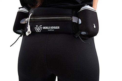 Hydrabelt Trinkgürtel für Läufer, 2 Taschen, 10oz BPA-freie Wasserflaschen, Schwarz, rutschfest, wasserdicht, schweißresistent, Einheitsgröße von World Voyager