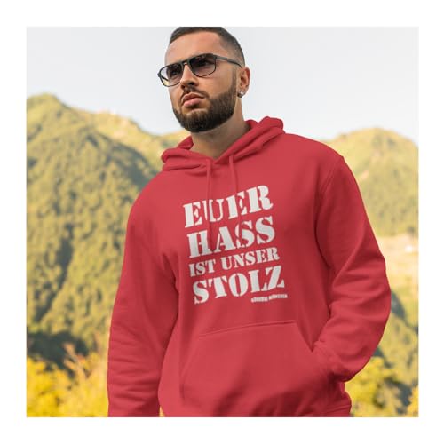 World of Football Herren Pullover Hoodie Euer HASS ist unser Stolz Bayern rot rot - L von World of Football