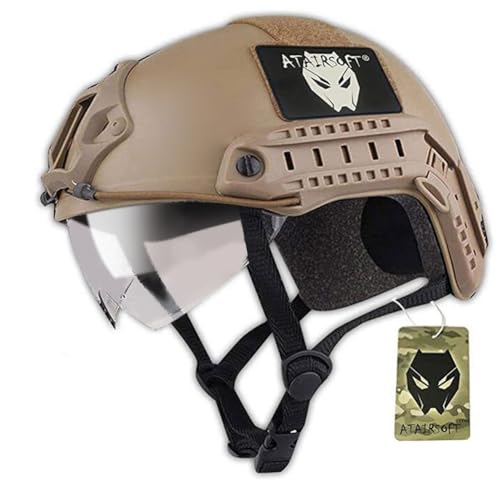 ATAIRSOFT Taktisch Armee Militär Stil SWAT Kampf MH Typ Schnelle Helm Airsoft Paintball Jagd CQB Schießen Getriebe mit Goggles DE von ATAIRSOFT