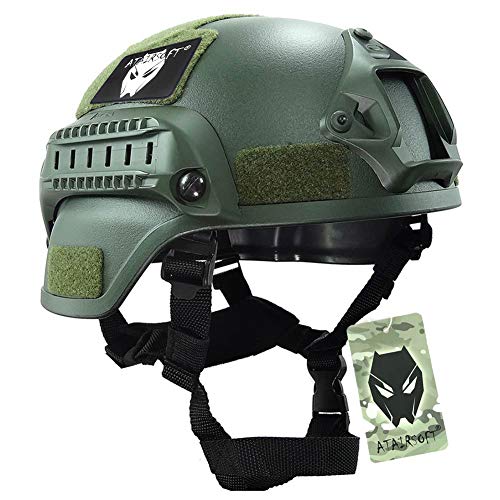 ATAIRSOFT MICH 2000 Stil Softair Taktisch Kampf Armee Militär Airsoft Paintball Helm mit Seitenschiene und NVG Montieren OD Grün von ATAIRSOFT