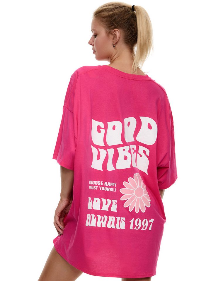 Worldclassca T-Shirt Worldclassca Oversized Print GOOD VIBES T-Shirt lang Sommer Oberteil von Worldclassca