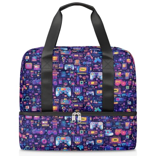 Cartoon Gamepad Game Sport Duffle Bag für Damen Herren Kirls Jungen Mädchen 21L Wochenende Übernachtungstasche nass getrennte Tragetasche für Reisen Gym Yoga, farbe, Big, Taschen-Organizer von WowPrint