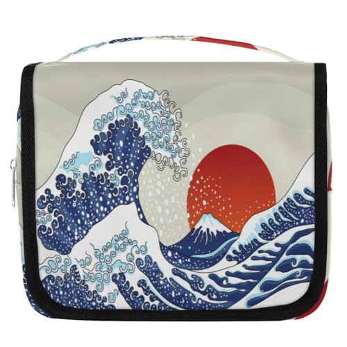 Kulturbeutel mit antikem japanischem Wellen-Motiv, für Damen, Herren, Kinder, Mädchen, Jungen, japanische Sonne, Make-up-Kosmetiktasche, hängende Kulturbeutel, Kulturbeutel, Organizer, Duschtasche, Kulturbeutel mit antikem japanischem Wellen-Motiv, für Damen, Herren, Kinder, Mädchen, Jungen, japanische Sonne, Make-up-Kosmetiktasche, hängende Kulturbeutel, Kulturbeutel, Organizer, Duschtasche, von WowPrint