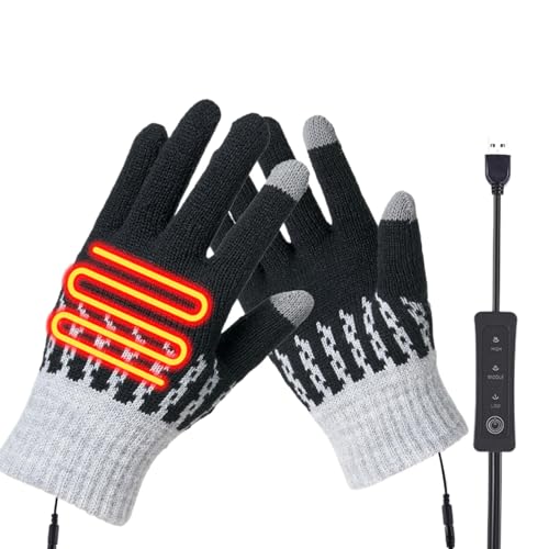 USB-beheizte Handschuhe für Damen und Herren, warme Vollfinger-Heizhandschuhe, 3 Stufen einstellbare Temperatur, gestrickte elektrische Heizhandschuhe für den Außenbereich von Wpsagek