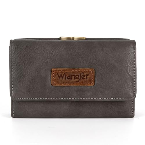 Wrangler Dreifach gefaltete Brieftaschen für Damen, kleines Kreditkartenetui, Retro Grau, Casual von Wrangler