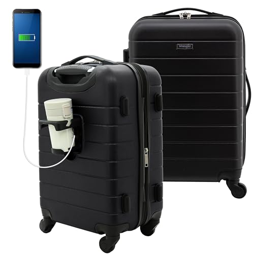 Wrangler Smart Gepäckset mit Getränkehalter und USB-Anschluss, Schwarz, 20-Inch Carry-On, Smart Gepäck-Set mit Getränkehalter und USB-Port Wrangler Smart Gepäckset mit Getränkehalter und USB-Anschluss, Schwarz, 20-Inch Carry-On, Smart Gepäck-Set mit Getränkehalter und USB-Port von Wrangler
