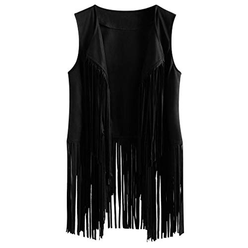 Writtian Damen Wildlederweste Fransenweste Ärmellos Weste Mantel Jacke Übergangsjacke Women Winter Suede Ethnic Sleeveless Tassels Fringed Vest Cardigan Weste Damen Outdoor Frauen Jacke Waistcoat von Writtian