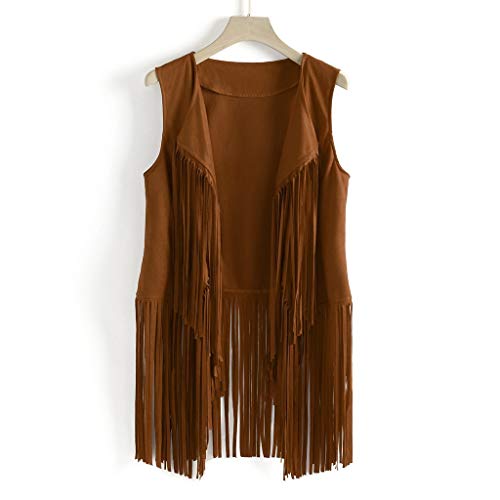 Writtian Damen Wildlederweste Fransenweste Ärmellos Weste Mantel Jacke Übergangsjacke Women Winter Suede Ethnic Sleeveless Tassels Fringed Vest Cardigan Weste Damen Outdoor Frauen Jacke Waistcoat von Writtian