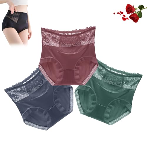 3Stück Aluxeline Höschen, Aluxeline Lacy Fit Höschen, Lacyfit - Silky Comfort High Waist Hip Lift Höschen, Lacyfit Spitze Unterwäsche Sexy Höschen, Tummy Control Höschen (3Stück-C,2XL (80-90KG)) von Wryhaul