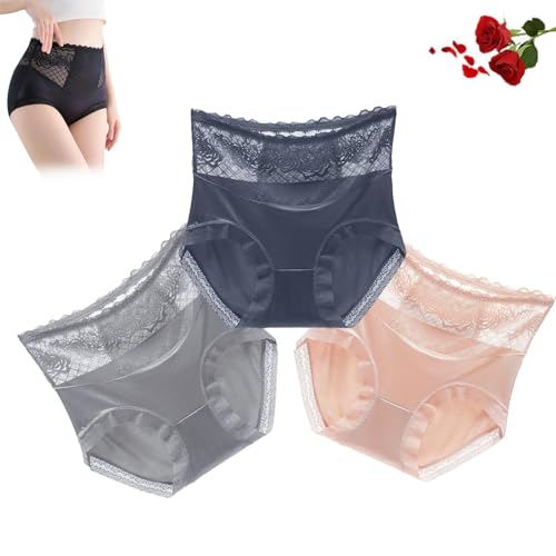 3Stück Aluxeline Höschen, Aluxeline Lacy Fit Höschen, Lacyfit - Silky Comfort High Waist Hip Lift Höschen, Lacyfit Spitze Unterwäsche Sexy Höschen, Tummy Control Höschen (3Stück-H,M (40-55 kg)) von Wryhaul