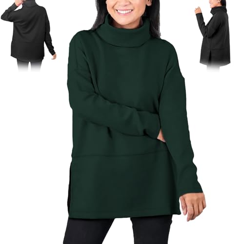 Airessentials Rollkragen-Tunika, Frauen große Größe Multicolor Seite Schlitz hohen Kragen Top lässige Pullover-Oberteile, hohen Kragen Lange Ärmel lose leichtes Strick-Top (XL,Grün) von Wryhaul