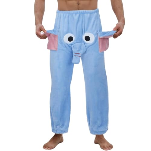 Elefantenhose für Männer, Elefantenpyjamahose Männer Niedlich Lustig Cartoon Elefantenrüssel Pyjamahose Cartoon Flanell Tierhose Lustige Pj Hose Lustige Nachtwäsche mit großer Nase (Blau,L) von Wryhaul