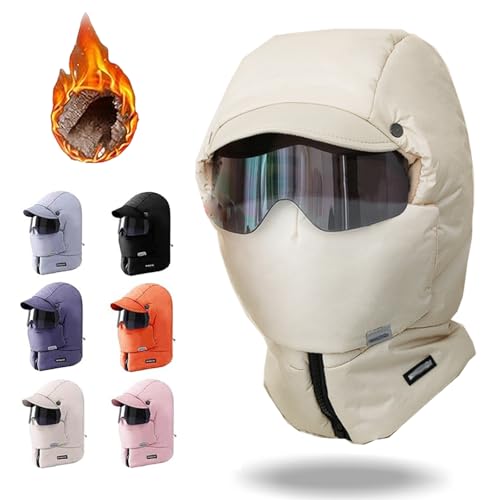 Joyhnny Polardefender, Fanyil Polardefender, Joyhnny Polar Defender, Polardefender Gesichtsmaske, Winddichte Vollabdeckung Outdoor-Reitmaske mit Brille (Beige,Einheitsgröße) von Wryhaul