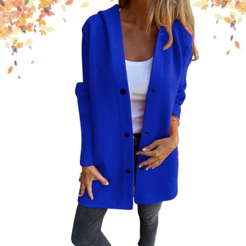 Lässige einreihige Kapuzenjacke Jasperbelly, Glamcloths einreihiger Kapuzenmantel, Revers einreihige Kapuzenjacke, Langarm einfarbiger Trenchcoat für Frauen 2024 (Blau,M) von Wryhaul