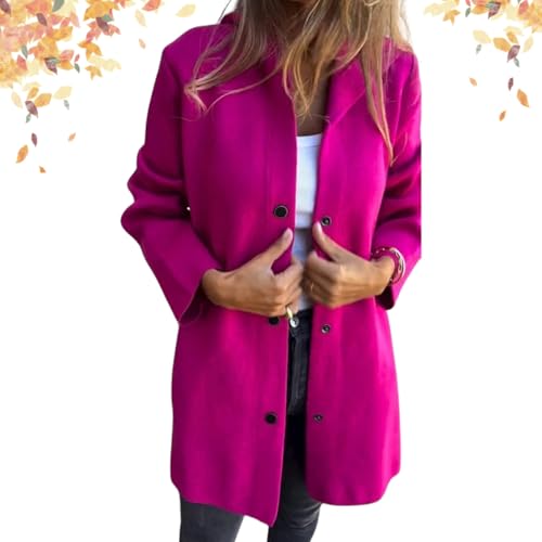 Lässige einreihige Kapuzenjacke Jasperbelly, Glamcloths einreihiger Kapuzenmantel, Revers einreihige Kapuzenjacke, Langarm einfarbiger Trenchcoat für Frauen 2024 (Rose Rot,2XL) von Wryhaul