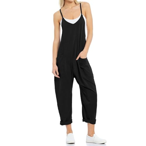 Lahloya Mutterschaft Jumpsuit, Lahloya Mutterschaft Oversized Jumpsuit, Oversized Jumpsuit - Mutterschaft & Postpartum, ärmellose Romper, Casual Women 's Plus Size Romper (Schwarz,M) von Wryhaul