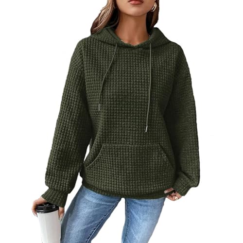 Niedliche Kapuzenpullis für Frauen 2024 Herbst Mode Waffel Stricken Drawstring Pullover Sweatshirts, Langarm-Pullover Casual Comfy Herbst Kleidung Outfits, Loose Fit Cute Clothes (Grün,L) von Wryhaul