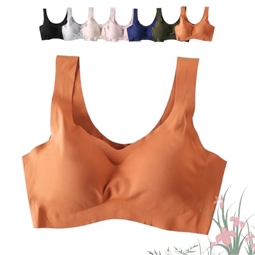 Ribili Full Coverage Bra für Frauen, Ribili Bra Wireless Push Up Bra mit Unterstützung und Lift, Comfortable Back Smoothing Bra, Seamless Women 's Plus Size Bras (Orange,M (50-60 kg)) von Wryhaul