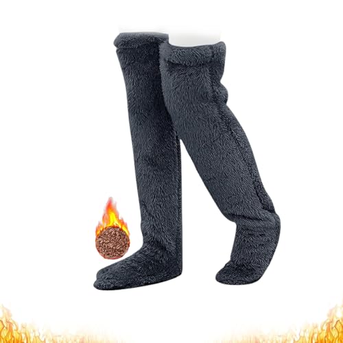 Soxxy Lange Fuzzy-Socken für Damen, Fuzzy Dreams Beinwärmer, Overknee-Hohe Fuzzy-Socken, Fuzzy-Beinwärmer, Lange Socken, Dicke Slipper-Socken, Plüschstrümpfe, Schlafsocken (Schwarz,Einheitsgröße) von Wryhaul