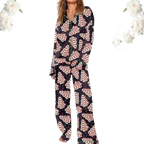 Weihnachtskuchen Pyjamas, Weihnachtsbaum Kuchen Pyjamas Hosen Set, Weihnachten Frauen Fuzzy Fleece Pyjama Set, Damen Weihnachten Pyjamas Set Lounge Set Xmas Pj Sleepwear (B,M) von Wryhaul