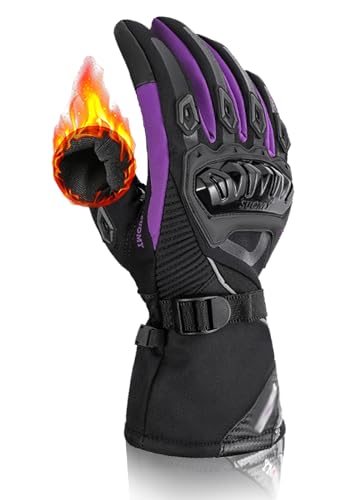 Wryhaul Winter-Motorradhandschuhe, Thermogrips - Die isolierten wetterfesten Motorradhandschuhe, Motorradfahren Kohlefaser-Handschuhe Touchscreen für Männer Frauen wasserdichte Handschuhe (Lila,L) von Wryhaul